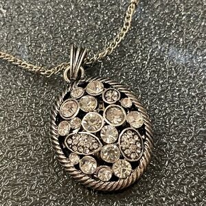 Silver Toned Pendant with Crystals and Silver Chain
